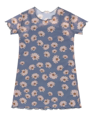 Blue Mesh Dress with Daisy Pattern