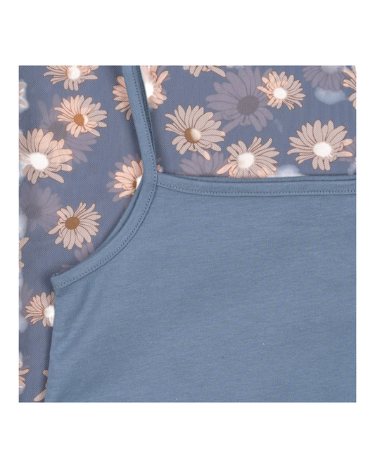 Blue Mesh T-Shirt with Daisy Pattern
