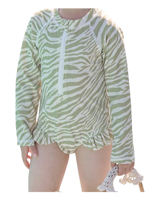 Yellow Zebra Patterned Swim Suit with cap