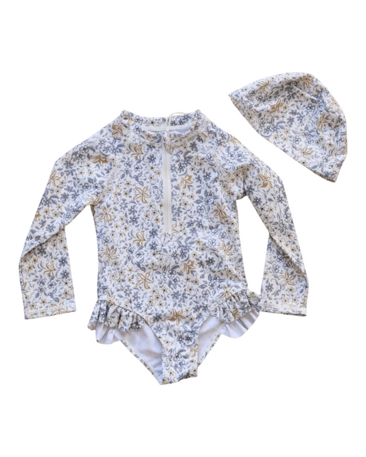 Long-Sleeved Swim Suit with Swim Cap Set