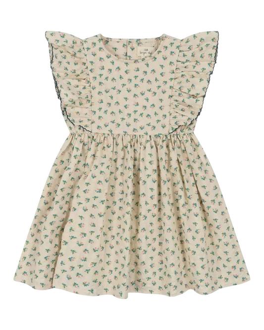 White sleeve-less dress with mini floral patterns