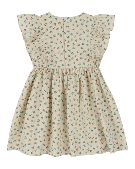 White sleeve-less dress with mini floral patterns
