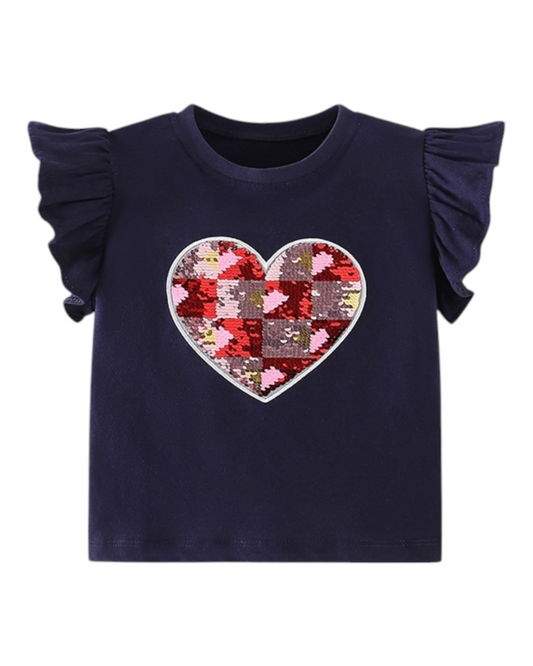 Navy Blue Ruffled Sleeve Top