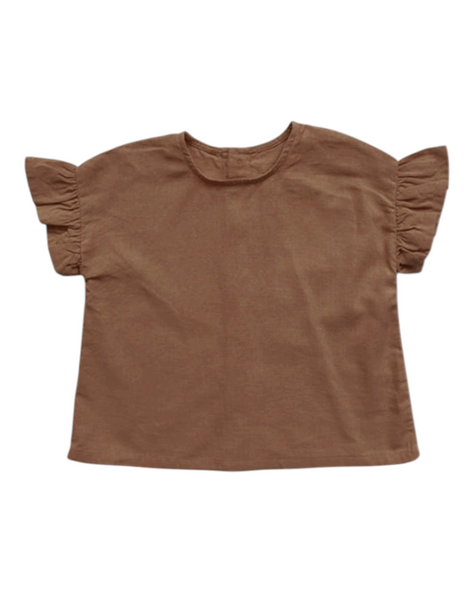Linen T-Shirt with Ruffled Sleeves