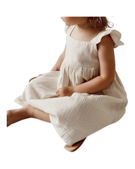 Ruffle-Sleeved White Cotton Dress