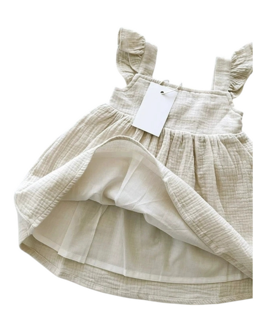 Ruffle-Sleeved White Cotton Dress