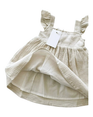 Ruffle-Sleeved White Cotton Dress