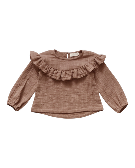Long-Sleeved Ruffled Cotton Top