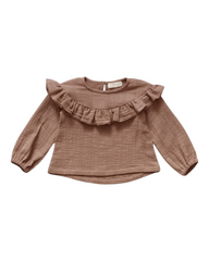 Long-Sleeved Ruffled Cotton Top