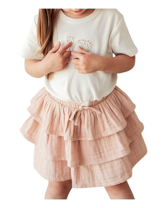 Pink Ruffled Layered Cotton Skirt