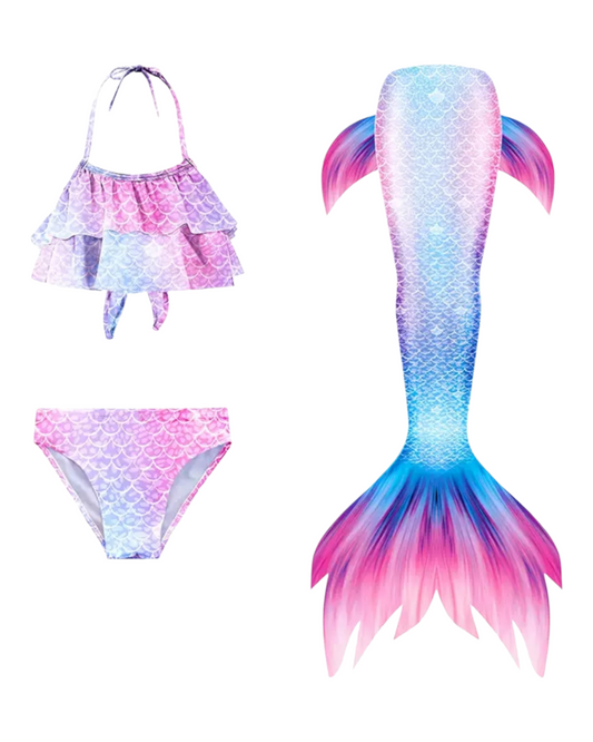 Pastel Ruffled Mermaid Swimwear with Tail