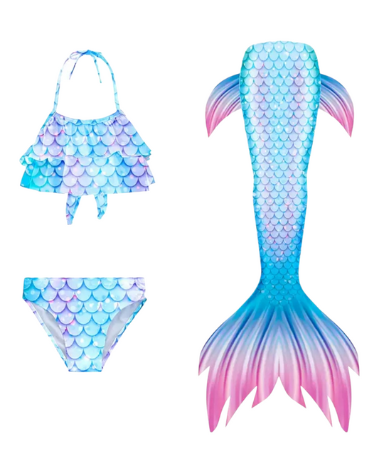 Pastel Ruffled Mermaid Swimwear with Tail