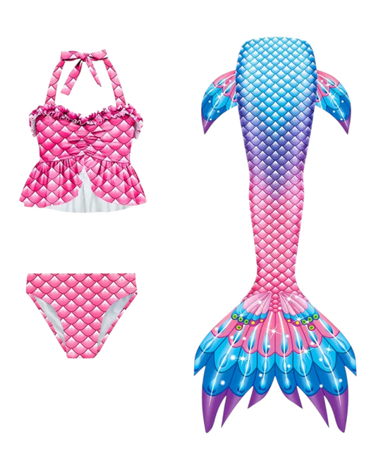 Three-Piece Mermaid Swimwear with Scale Design