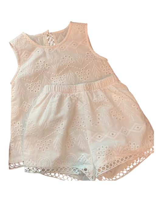 White Textured Baby Outfit Set with Trim