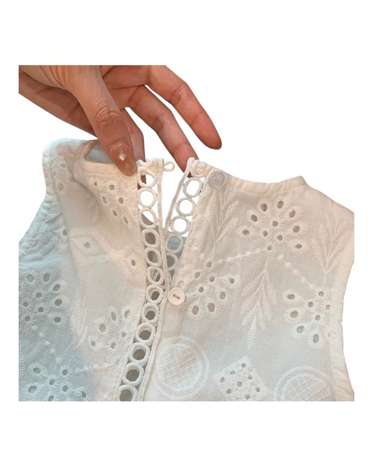White Textured Baby Outfit Set with Trim