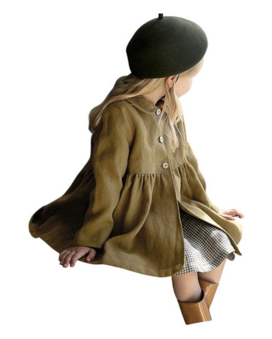 Girls' Linen Coat With Collar and Buttons