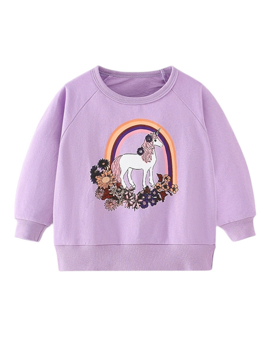 Purple Graphic Jumper With Unicorn Design