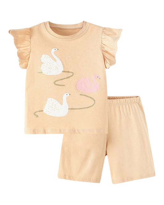 Swan Patterned Top and Shorts Pyjama Set