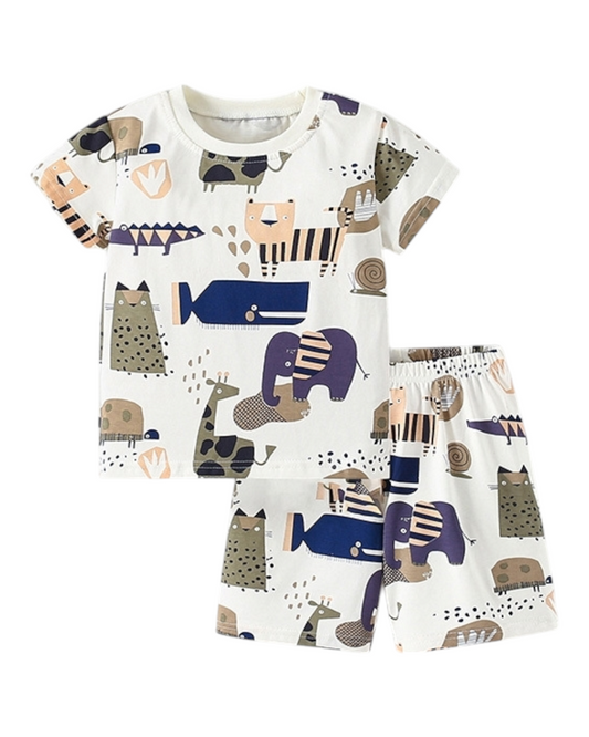 Animal Patterned T-Shirt and Shorts Pyjama Set