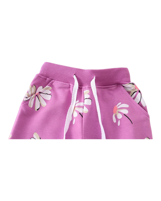 Fuchsia Track Pants with Daisy Pattern