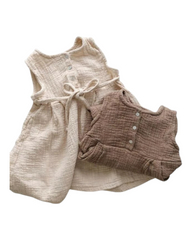 Sleeveless Dress with Bow and Buttons