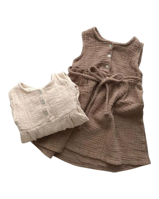Sleeveless Dress with Bow and Buttons
