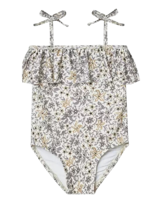 One-Piece Swimsuit with Ruffles and Tied Straps