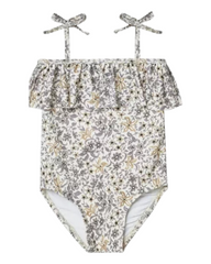 One-Piece Swimsuit with Ruffles and Tied Straps