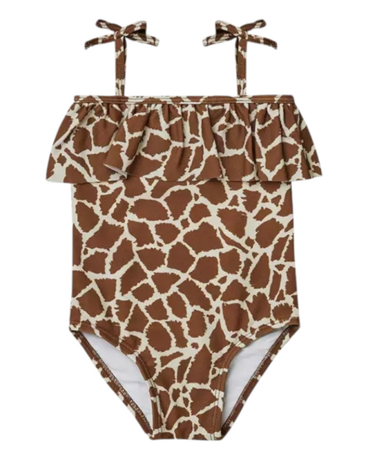 One-Piece Swimsuit with Ruffles and Tied Straps