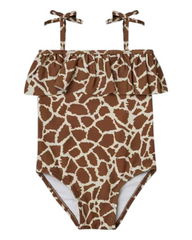 One-Piece Swimsuit with Ruffles and Tied Straps