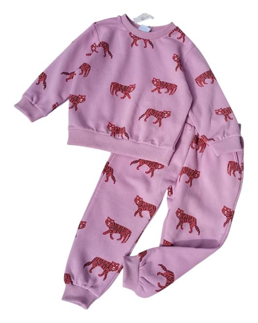 Pink Top and Pants Pyjama Set with Tiger Pattern