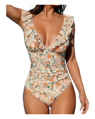 V-Neck Swimsuit with Ruffled Sleeves