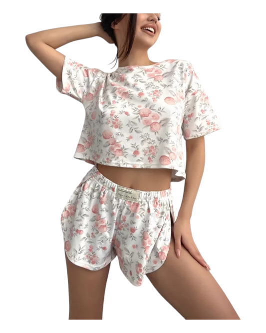 Two-Piece Patterned T-Shirt and Shorts Pyjama Set