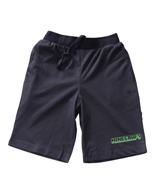 Green Minecraft Logo on Black Shorts