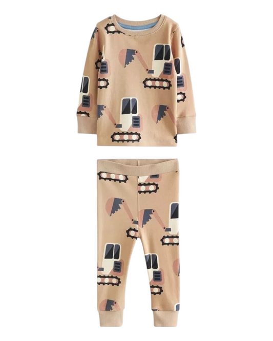Cream colored bulldozer PJ set