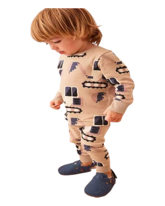 Cream colored bulldozer PJ set