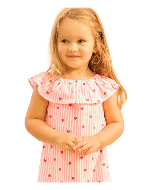 Pink Ruffled Dress With Mini Hearts