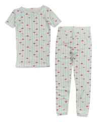 Blue Stripy PJ set with little pink turtles