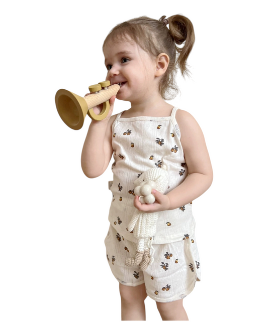 Patterned Girls' Singlet and Shorts Cotton Outfit Set