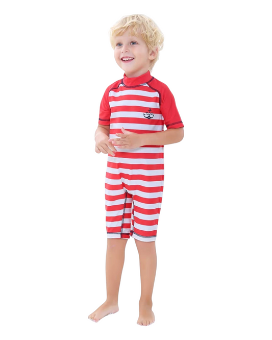 White and Red Striped One Piece Swim set
