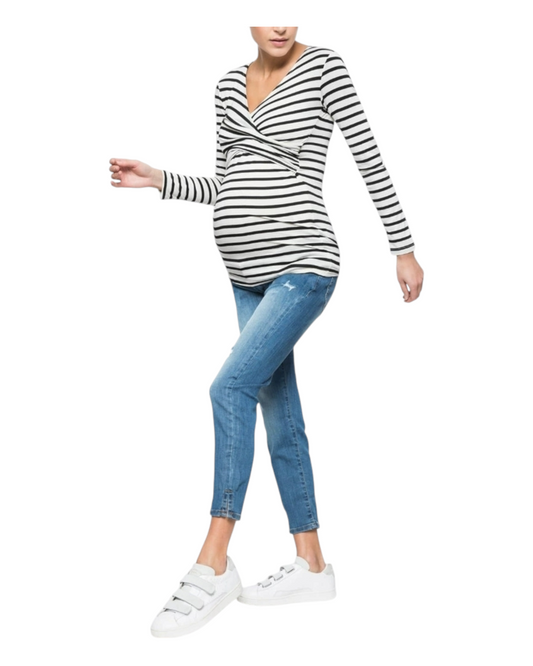 Striped Long-Sleeved Maternity Top