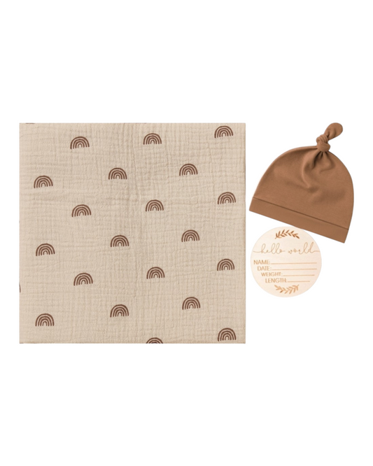 Newborn Cotton Wrap Blanket with a Hat and Card