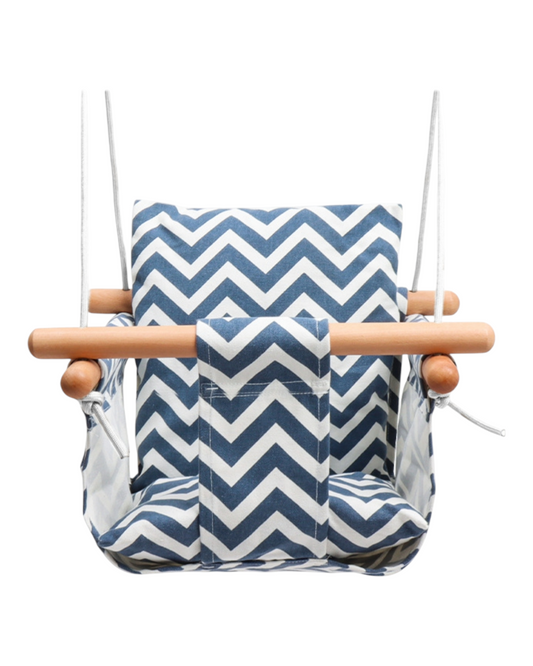 Patterned Blue and White Baby Swing