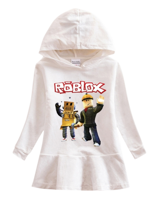 Cotton Hoodie Dress with Roblox Graphic