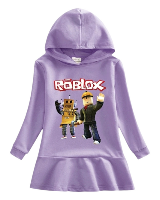 Cotton Hoodie Dress with Roblox Graphic