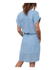 Striped Blue 100% Linen Summer Dress