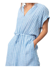 Striped Blue 100% Linen Summer Dress