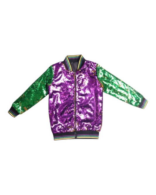 Purple and Green Flip-Sequin Bomber Jacket