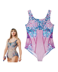 Pink and Blue Patterned Taylor Swift One-Piece Swimsuit
