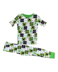 Green Minecraft Patterned Two-Piece Pyjama Set